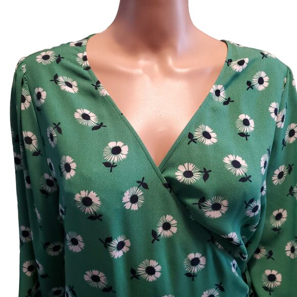 Halogen Size 1X Green Floral True Wrap Midi Dress Spring St. Patrick's - Picture 3 of 11